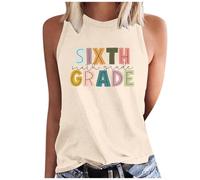 Oberteile Damen Sommer Ärmellose Für Frauen Shirt Den Ersten Schultag Lehrer-Outfit Schulanfang Grafik-T-Shirt Tops Ärmellos Tank Top Große Größen Basic T Shirts Sexy Tshirt Locker T-Shirts Dunkelblau