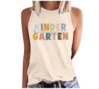 Oberteile Damen Sommer Ärmellose Für Frauen Shirt Den Ersten Schultag Lehrer-Outfit Schulanfang Grafik-T-Shirt Tops Ärmellos Tank Top Große Größen Basic T Shirts Sexy Tshirt Locker T-Shirts Rosa 3XL