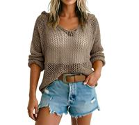 Oberteile Damen Sommer Ärmellose Häkeltop Für Mit V-Ausschnitt Langen Ärmeln Sommerlich Sexy Perfekt Kreuzfahrten Tank Top Große Größen Tops Elegant Locker Shirt Ärmellos Armlose T-Shirt Dunkelgrau
