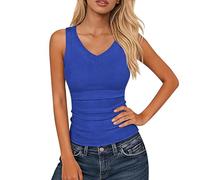 Oberteile Damen Sommer Ärmellose Schmal Geschnittenes Damen-Top Mit V-Ausschnitt Basic-Strickoberteil Tops Sexy Shirt Tanktop Tshirt Ärmellos Für Bluse T Blusentop Tank Top Lang Oberteil Blau XXL