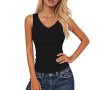 Oberteile Damen Sommer Ärmellose Schmal Geschnittenes Damen-Top Mit V-Ausschnitt Basic-Strickoberteil Tops Sexy Shirt Tanktop Tshirt Ärmellos Für Bluse T Blusentop Tank Top Lang Oberteil Schwarz M