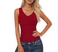 Oberteile Damen Sommer Ärmellose Schmal Geschnittenes Damen-Top Mit V-Ausschnitt Basic-Strickoberteil Tops Sexy Shirt Tanktop Tshirt Ärmellos Für Bluse T Blusentop Tank Top Lang Oberteil Wein XXL