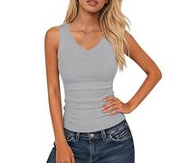 Oberteile Damen Sommer Ärmellose Schmal Geschnittenes Damen-Top Mit V-Ausschnitt Basic-Strickoberteil Tops Sexy Shirt Tanktop Tshirt Ärmellos Für Bluse T Blusentop Tank Top Lang Oberteil Light Ashy