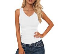 Oberteile Damen Sommer Ärmellose Schmal Geschnittenes Damen-Top Mit V-Ausschnitt Basic-Strickoberteil Tops Sexy Shirt Tanktop Tshirt Ärmellos Für Bluse T Blusentop Tank Top Lang Oberteil Weiß XXL