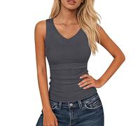 Oberteile Damen Sommer Ärmellose Schmal Geschnittenes Damen-Top Mit V-Ausschnitt Basic-Strickoberteil Tops Sexy Shirt Tanktop Tshirt Ärmellos Für Bluse T Blusentop Tank Top Lang Oberteil Dunkelgrau M