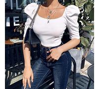 Oberteile Damen Sommer,Damenbluse Mit Quadratischem Ausschnitt, Sommerhemden, Schmal, Puffärmel, Basic-Tanktops, Elegante Bluse, T-Shirt-Jacke, Lässige Bluse, Tunika, Sweatshirt-Tops Für Damen, Weiß