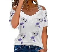 Oberteile Damen Sommer Elegant Übergröße Loose Tshirt Tops Strandmode Lässiges Blusenshirt Tunikabluse Kurzärmelige Blumenmuster Damenshirt Vintage Bluse Bunte V-Ausschnitt Kurzarmshirt