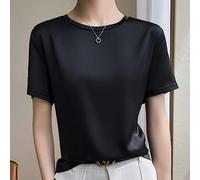 Oberteile Damen Sommer,Elegante Seidenoberteile T-Shirt Rundhalsausschnitt Sommerhemden Kurzarm Satin Tunika Tops Weste Cami Bluse Sexy Basic Tops Dünne T-Shirts Tanktops Bluse Für Mädchen Frauen,Sc