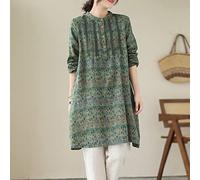 Oberteile Damen Sommer,Langes Tunika-Kleid Für Damen, Leinen, Blumenmuster, Blusenhemden, Langärmlig, Spitze, V-Ausschnitt, T-Shirt, Lässig, Locker, Lange Bluse, Minikleider, Sommerbluse, Tunika-Obe