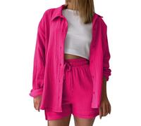 Oberteile Damen Sommer, Musselin Bluse Damen Shirts Bluse Elegant Tunics Sommer Tshirt Kurzarm Leinen Knopf Bluse Lange Oversized T-Shirt Casual für Leggings