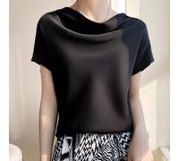 Oberteile Damen Sommer,Seidensatin-Oberteile Sommer-T-Shirts Mehrlagiger Wasserfallausschnitt Camisole-Blusen Vorne Drapiert Dolman-Tunika-Oberteile Elegante Lässige T-Shirts Cami-Tops Weste Basic-S