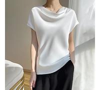 Oberteile Damen Sommer,Seidensatin-Oberteile Sommer-T-Shirts Mehrlagiger Wasserfallausschnitt Camisole-Blusen Vorne Drapiert Dolman-Tunika-Oberteile Elegante Lässige T-Shirts Cami-Tops Weste Basic-S