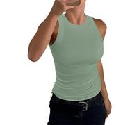 Oberteile Damen Sommer super Push up BH weißes top Einfarbig Rippen Rundhals Basic Tank Weiss Ärmellos（Minzgrün, XL
