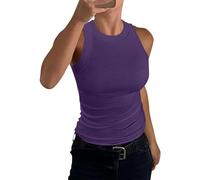 Oberteile Damen Sommer super Push up BH weißes top Einfarbig Rundhals Basic Tank Tops Weiss Ärmellos（Lila, S