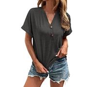 Oberteile Damen Sommer - T-Shirt Damen V-Ausschnitt -Bluse Damen Elegant mit Knöpfen Fledermausärmel Oberteil Kurzarm Lässig Locker Tshirt Schwarz Tunika Tops Blusen & Tuniken für Frauen