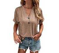 Oberteile Damen Sommer - T-Shirt Damen V-Ausschnitt -Bluse Damen Elegant mit Knöpfen Fledermausärmel Oberteil Kurzarm Lässig Locker Tshirt Schwarz Tunika Tops Blusen & Tuniken für Frauen