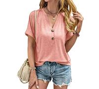 Oberteile Damen Sommer - T-Shirt Damen V-Ausschnitt -Bluse Damen Elegant mit Knöpfen Fledermausärmel Oberteil Kurzarm Lässig Locker Tshirt Schwarz Tunika Tops Blusen & Tuniken für Frauen