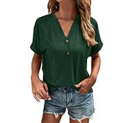 Oberteile Damen Sommer - T-Shirt Damen V-Ausschnitt -Bluse Damen Elegant mit Knöpfen Fledermausärmel Oberteil Kurzarm Lässig Locker Tshirt Schwarz Tunika Tops Blusen & Tuniken für Frauen