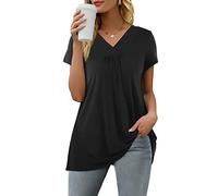 Oberteile Damen Sommer - T Shirt Damen V Ausschnitt Plissiert -Tunika Damen Elegant Bluse Kurzarm Schwarz Oberteil Weiss Lässig Tshirt Locker Longshirt Arbeits Tops Blusen & Tuniken für Frauen