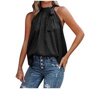 oberteile damen sommer tanktops frauen baumwolle lang top mesh ausschnitt Leopardendruck Neckholder Tanktop Weste Top mit Seitliche Schleife Sommer Ärmellose Tunika Oberteile blusen rock (Schwarz, L)