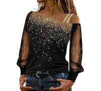 Oberteile Damen T-Shirt Damen Langarm Sweatshirt Sexy Schulterfrei Shirt Bluse Glitzer Spitze Langarmshirt Frühling Sommer Oberteile Tunika Tops Elegant Hemdbluse Streetwear