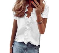 Oberteile für Damen Sommermode Übergröße V-Ausschnitt Rüschen Kurze Ärmel lockere Bluse lässige Oberteile Kurzarm T-Shirts Rüschenärmel Rüschenblusen einfarbige Hemd Tunika Oberteil S-5XL