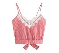 Oberteile für Frauen Elegant, Frauen Casual Spitze Patchwork Ärmelloses Crop Top Weste Tank Shirt Bluse Top Casual Bluse für Frauen (Rosa S)