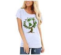 Oberteile für Frauen Elegant, Frauen Erde Baum Brief Drucken Kurzarm O-Ausschnitt T-Shirt Tunika Bluse Top Casual Bluse für Frauen (Weiß L)