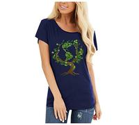 Oberteile für Frauen Elegant, Frauen Erde Baum Brief Drucken Kurzarm O-Ausschnitt T-Shirt Tunika Bluse Top Casual Bluse für Frauen (Navy XXL)