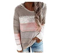 Oberteile für Frauen Elegant, Frauen Hoode Leichter Strickpullover Langarm Gestreifter Pullover Sweatshirt Top Casual Bluse für Frauen (Rosa L)