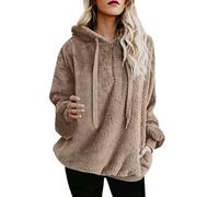 Oberteile für Frauen Elegant, Frauen Kapuzen Sweatshirt Mantel Winter Warm Wolle Reißverschluss Taschen Baumwollmantel Outwear Casual Bluse für Frauen (Hell-Khaki XL)
