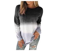 Oberteile für Frauen Elegant, Frauen Plus Size Tie-Dye Gedruckt Gradient Pullover Langarm Sweatshirt Top Casual Bluse für Frauen (Schwarz L)