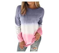 Oberteile für Frauen Elegant, Frauen Plus Size Tie-Dye Gedruckt Gradient Pullover Langarm Sweatshirt Top Casual Bluse für Frauen (Rosa L)