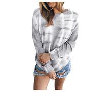 Oberteile für Frauen Elegant, Frauen Plus Size Tie-Dye Gedruckt Gradient Pullover Langarm Sweatshirt Top Casual Bluse für Frauen (Grau 3XL)