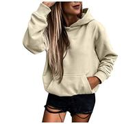 Oberteile für Frauen Elegant, Frauen Täglich Kapuzenpullover Langarm Casual Pocket Pullover Shirt Bluse Casual Bluse für Frauen (Khaki XL)