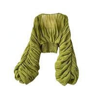 Oberteile mit Glockenärmeln für Damen, elegante Oberteile für Abendgarderobe, Spitzenblusen für Frauen, Grün , Einheitsgröße