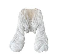 Oberteile mit Glockenärmeln für Damen, elegante Oberteile für Abendgarderobe, Spitzenblusen für Frauen, Weiss/opulenter Garten, Einheitsgröße