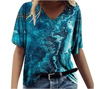 Oberteile Oversize Damen Tshirt Sommer Elegante Schmetterling Druck T-shirt V-ausschnitt Kurzärmlige Basic Tops All-Match Bluse Shirt Locker Hemdbluse Daily Shirts Geschenk für Frauen Strandtunika