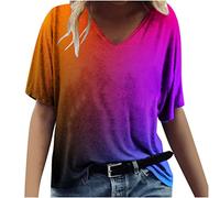 Oberteile Oversize Damen Tshirt Sommer Elegante Schmetterling Druck T-shirt V-ausschnitt Kurzärmlige Basic Tops All-Match Bluse Shirt Locker Hemdbluse Daily Shirts Geschenk für Frauen Strandtunika