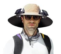 OBEST Solar Fan Hut,Breite Krempe Outdoor Sonnenhut mit 2 Solar Fans,Wasserdicht Outdoor Wandern Camping Fischerhut,Wiederaufladbarer Sonnenschutz Sonnenhut