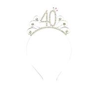 Oblique Unique® Haarreifen Zahl 40 mit Diamanten und Krone Haarreif für 40. Geburtstag Damen Frauen in Silber aus Metall