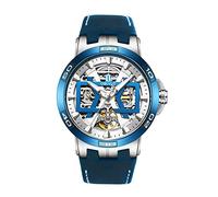 OBLVLO Brand Design Black Skeleton Automatikuhren für Herren Lederband Saphir 100M wasserdichte militärische mechanische Armbanduhr UM1 (UM-TLL1)