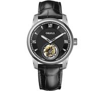 OBLVLO Luxuriöse rotgoldene Tourbillon-Herrenuhr, modische Automatikuhren, echtes Leder, wasserdichte Uhr für Herren JM-TB, JM-TB-YBBL, modisch