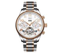 OBLVLO NHCO Herren Luxus Uhr Kompletter Kalender Automatik Armbanduhr mit Tourbillon Display Braun Lederband Mechanische Uhr, NHCO-LG-TWT, Modern