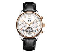 OBLVLO NHCO Herren Luxus Uhr Kompletter Kalender Automatik Armbanduhr mit Tourbillon Display Braun Lederband Mechanische Uhr, NHCO-LG-TWBL, Modern