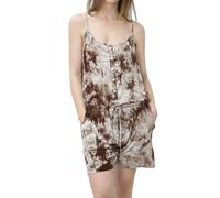 OCCIENTEC Jumpsuit Damen Kurz Sehr Weicher Ärmelloser Sommer-Onesie Tie Dye Drucken Sexy Overall mit Knopfleiste Braun,M
