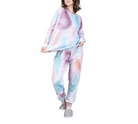OCCIENTEC Schlafanzug Damen Lang Baumwolle Tie Dye Drucken Pyjama Set mit Lang Ärmel Zweiteilige Hausanzug Set für Frauen