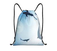 Ocean Animal Shark bedruckte Kordelzugbeutel für Fitnessstudio, Sport, Reisen, Kordelzug, Rucksack für Männer und Frauen, Schwarz, Größe M