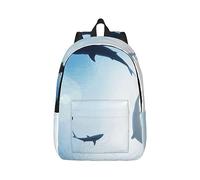 Ocean Animal Shark bedruckter lässiger Rucksack für Damen, leichter Canvas-Rucksack, Reise-Tagesrucksack, Laptop-Rucksack, Schwarz, Größe M