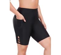 Ocean Blues Damen Badeshorts High Waist mit Bauchkontrolle, 8 Zoll Boardshorts, Schnelltrocknend, mit Innenslip und Seitentasche, für Schwimmen und Surfen, Schwarz - Größe M
